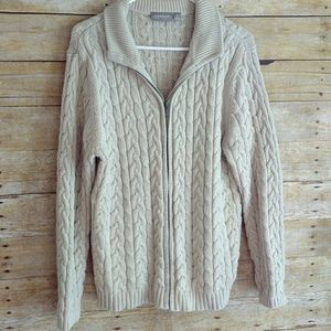 1X Cable Knit Full Zip Cardigan Cotton Sweater